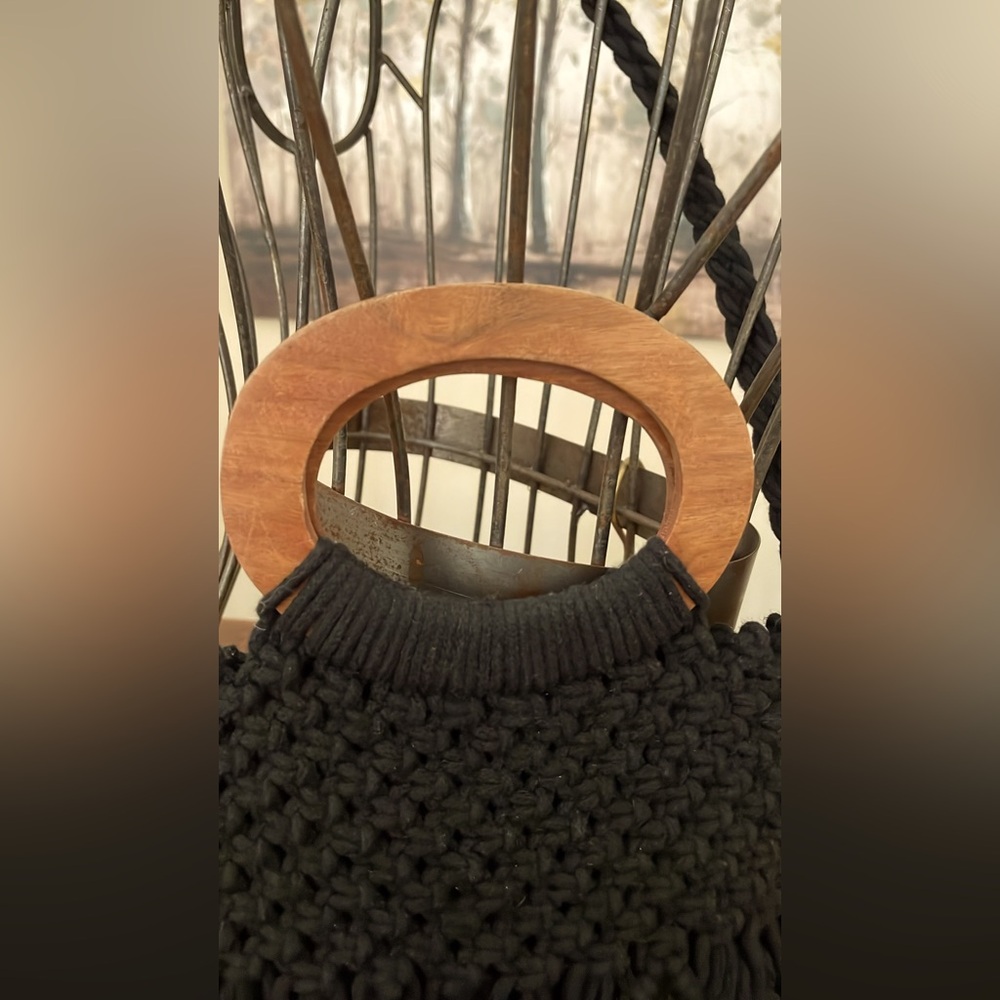 Danielle Nicole Black Macrame Fringe Crossbody Ba… - image 2